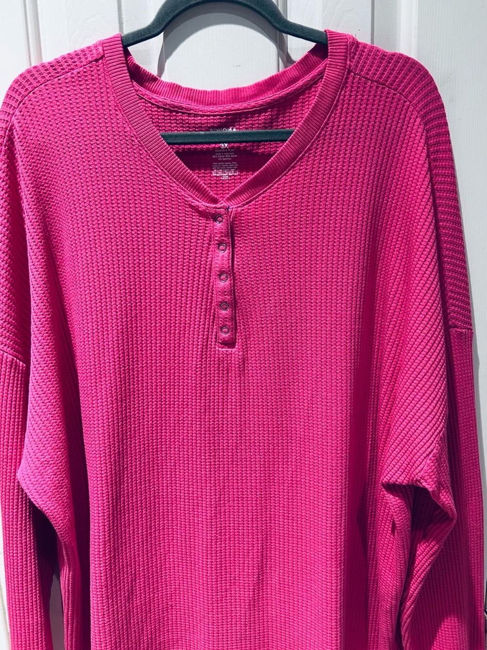 Sonoma Bright Fuchsia Waffle Henley Long Sleeve Top